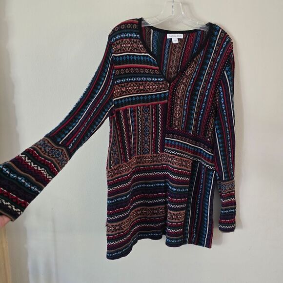 COLDWATER GREEK Women’s Colorful Striped V neck Sweater Top Size Large - Picture 5 of 9